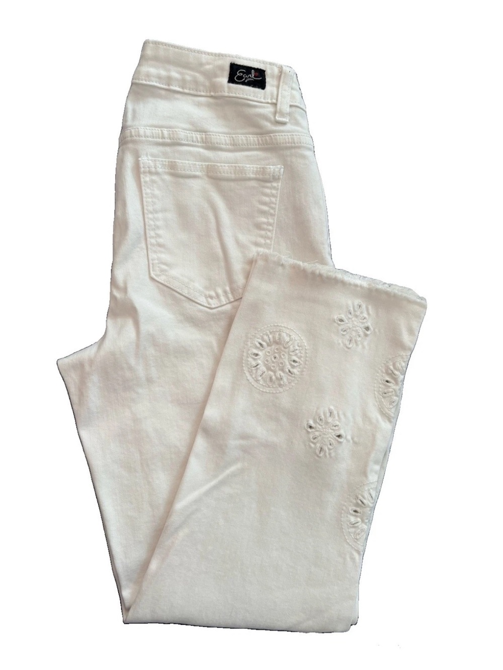 Earl Womens Ankle Skinny Jeans White Floral Embroidery 5 Pocket Stretch Sz 10